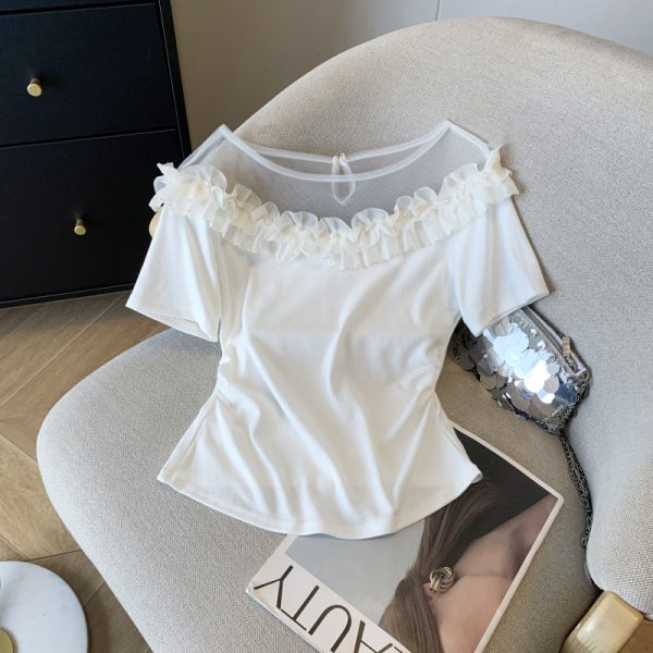 Splice short sleeve T-shirt flat shoulder tops for women